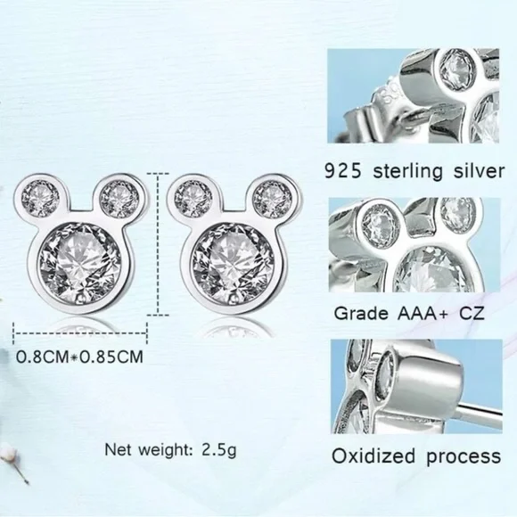 New Mickey Mouse Sterling Silver Cubic Zirconia Earrings Ballerina Sparkling - Picture 4 of 7